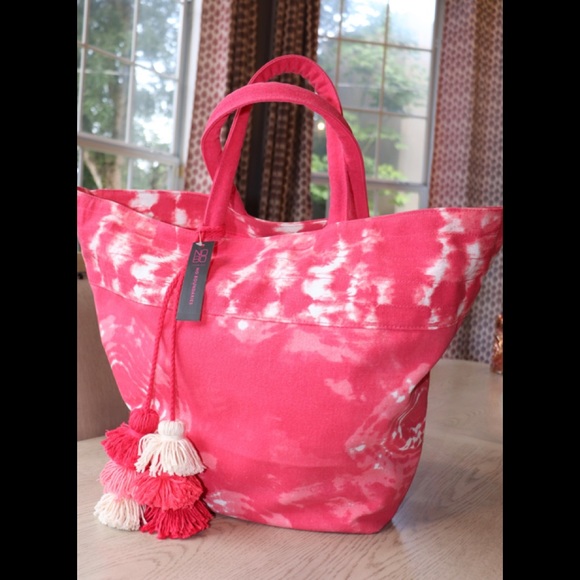 No Boundaries Handbags - NO BOUNDARIES PINK/WHITE CANVAS TOTE